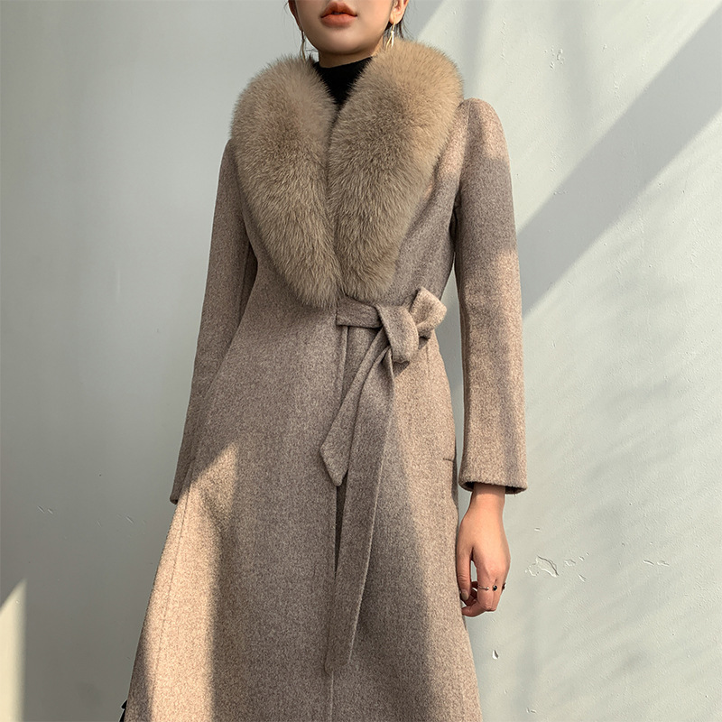 Oversized Fox Wool Collar New Double-sided Cashmere Coat Women's Slim-fit Tight Waist Mid-length Wool Wool Coat Oversized Fox Wool Collar New Double-sided Cashmere Coat Women's Slim-fit Tight Waist Mid-length Wool Wool Coat