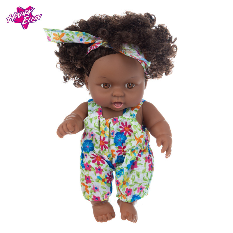 8 pulgadas simulación bebé calmante muñeca Africana negro muñeca lindo rizado negro muñeca 20cm vinilo bebé juguete