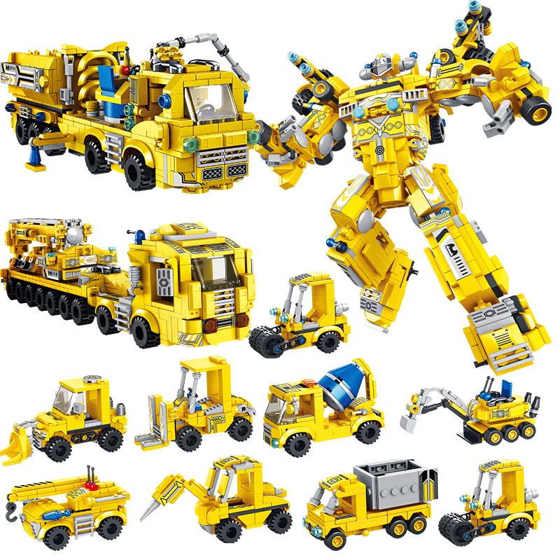 Panlos bloques de construcción 8-en-1 camión de bomberos Ingeniería Especial Policía coche tanque robot montaje bloques de construcción de juguete