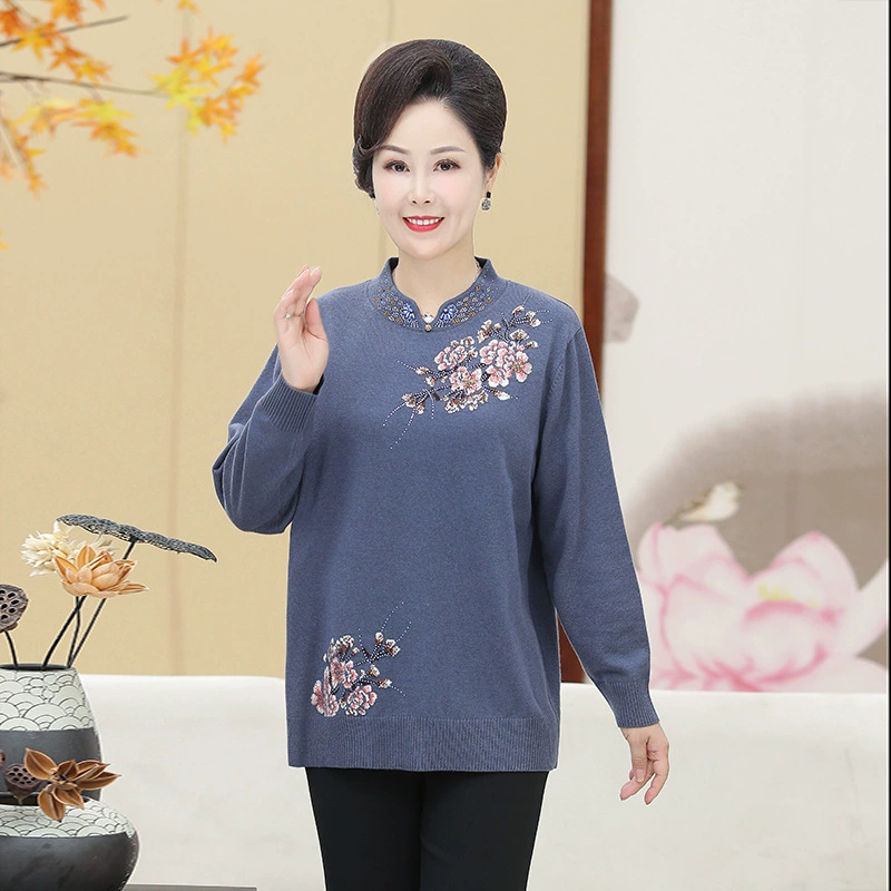 202 Свитер с воротником Cheongsam для полных матерей среднего и старого возраста плюс толстый плюс шерстяной свитер 58,6% шерсть