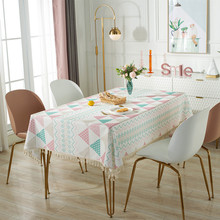 跨境北欧几何三角形图案防水流苏餐桌布家用茶几书桌桌布一件代发