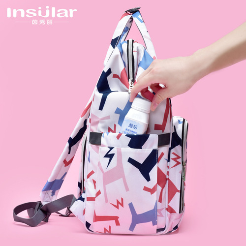 Yinxiuli Fashionable Large Capacity Printed Mummy Bag Multifunctional Waterproof Mother and Baby Outing Backpack Maternity Bag