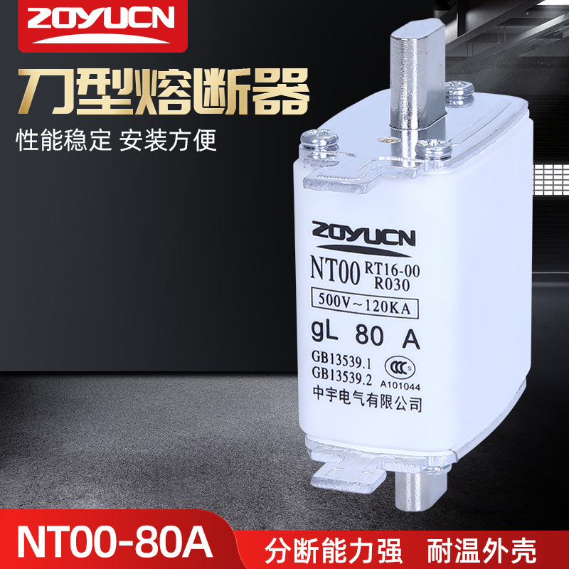 中宇低压熔断器NT00 80A熔芯熔断器芯子陶瓷保险丝RT16-00熔芯
