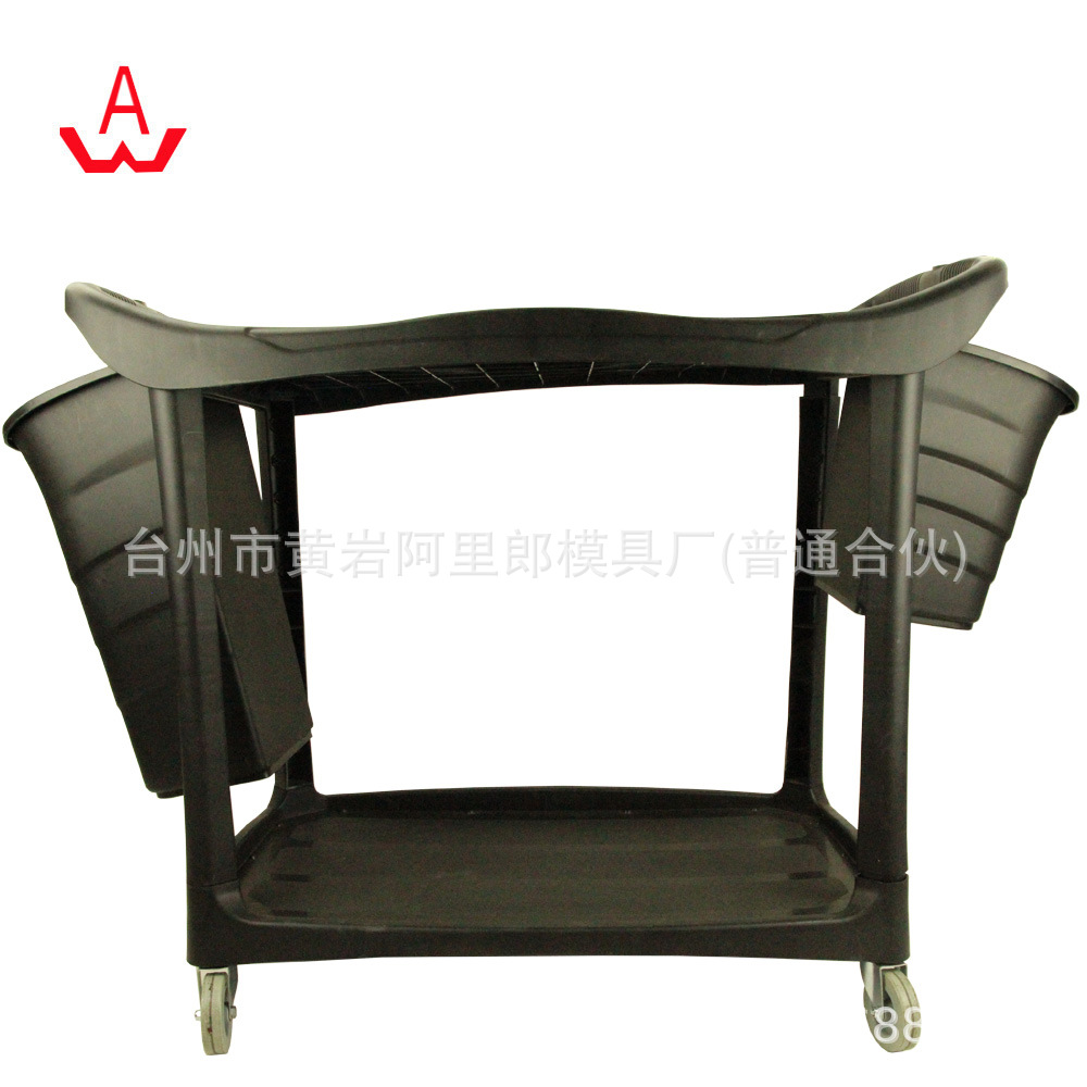酒店清洁塑料平板搬运车模具双层塑料四轮手推车注塑模具塑料小车