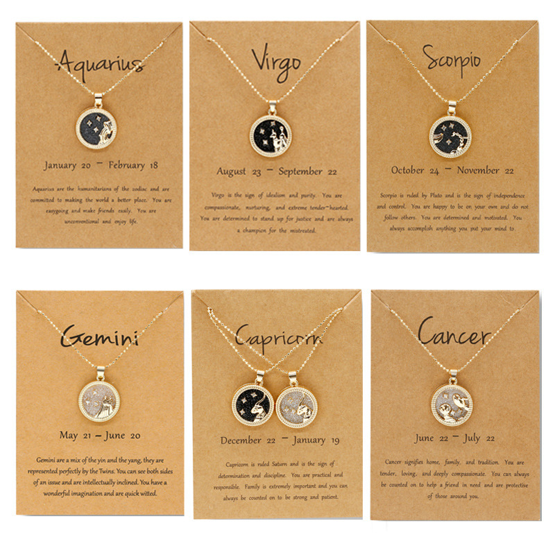 Cross-Border Hot Selling Coin Alloy Clavicle Chain Golden Day and Night Necklace Twelve Constellations Couple Bestie Necklace