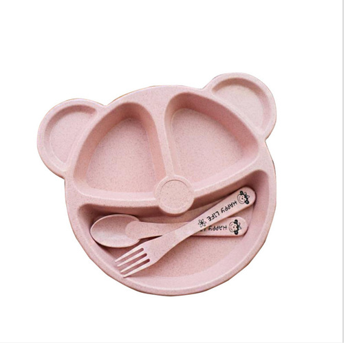 Wheat divided bear children's dinner plate set creative household tableware baby divided plate breakfast plate with fork and spoon
