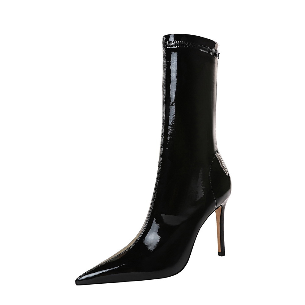 Fashionable Pointed Toe Shiny Patent Leather Over The Knee Boots_voghion.com
