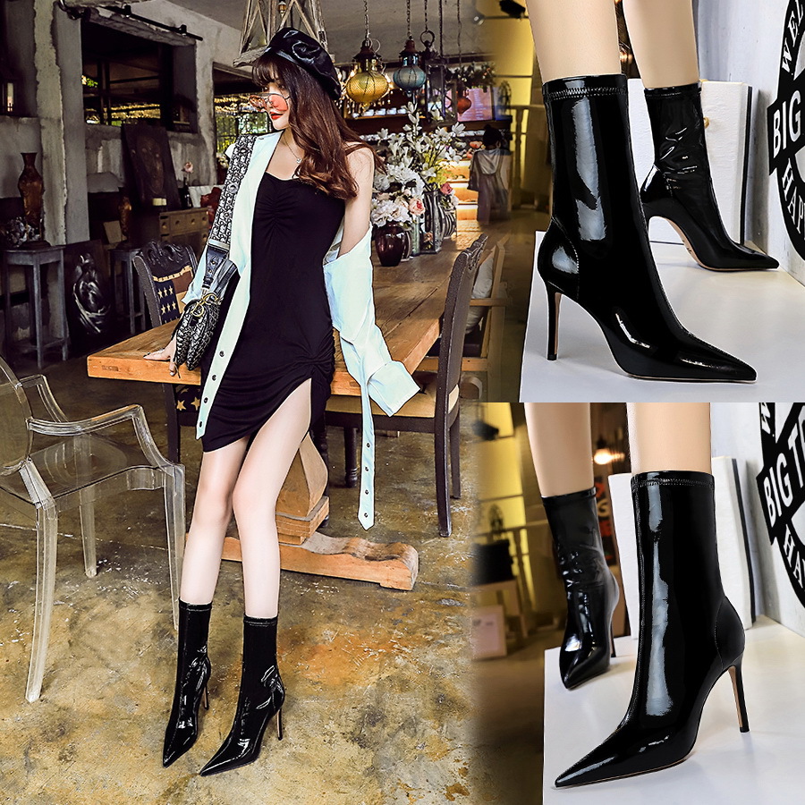 Fashionable Pointed Toe Shiny Patent Leather Over The Knee Boots_voghion.com
