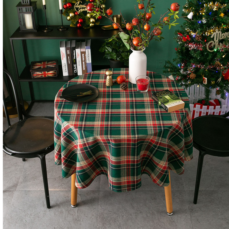 American Retro Christmas Plaid Round Tablecloth Rectangular Dining Table American Plaid Round Table Tablecloth Coffee Table Cover Wholesale