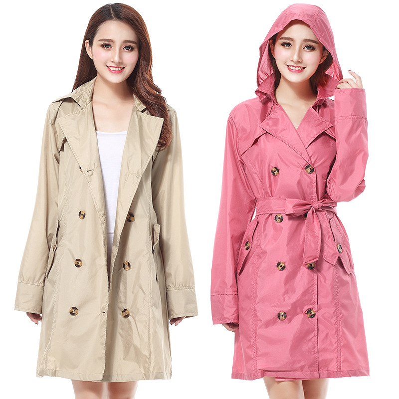 Fashion Women's Raincoat Windbreaker British-style Belt Double-breasted Waist Slim-fit Raincoat All-match Waterproof Windproof Jacket