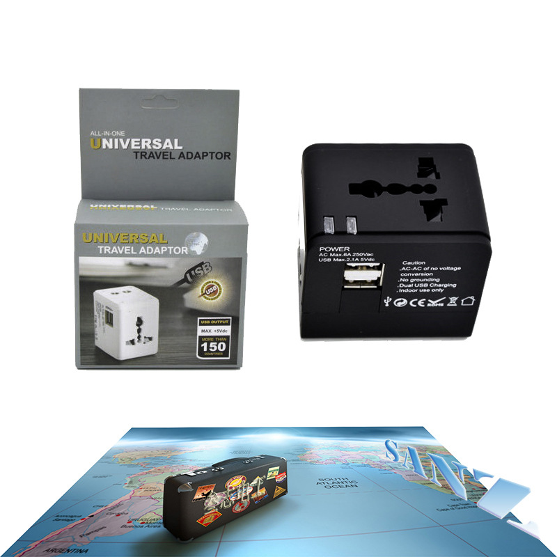工厂直销全球通旅游2USB电源充电器5V2.1A各国转接头产品颜色可订