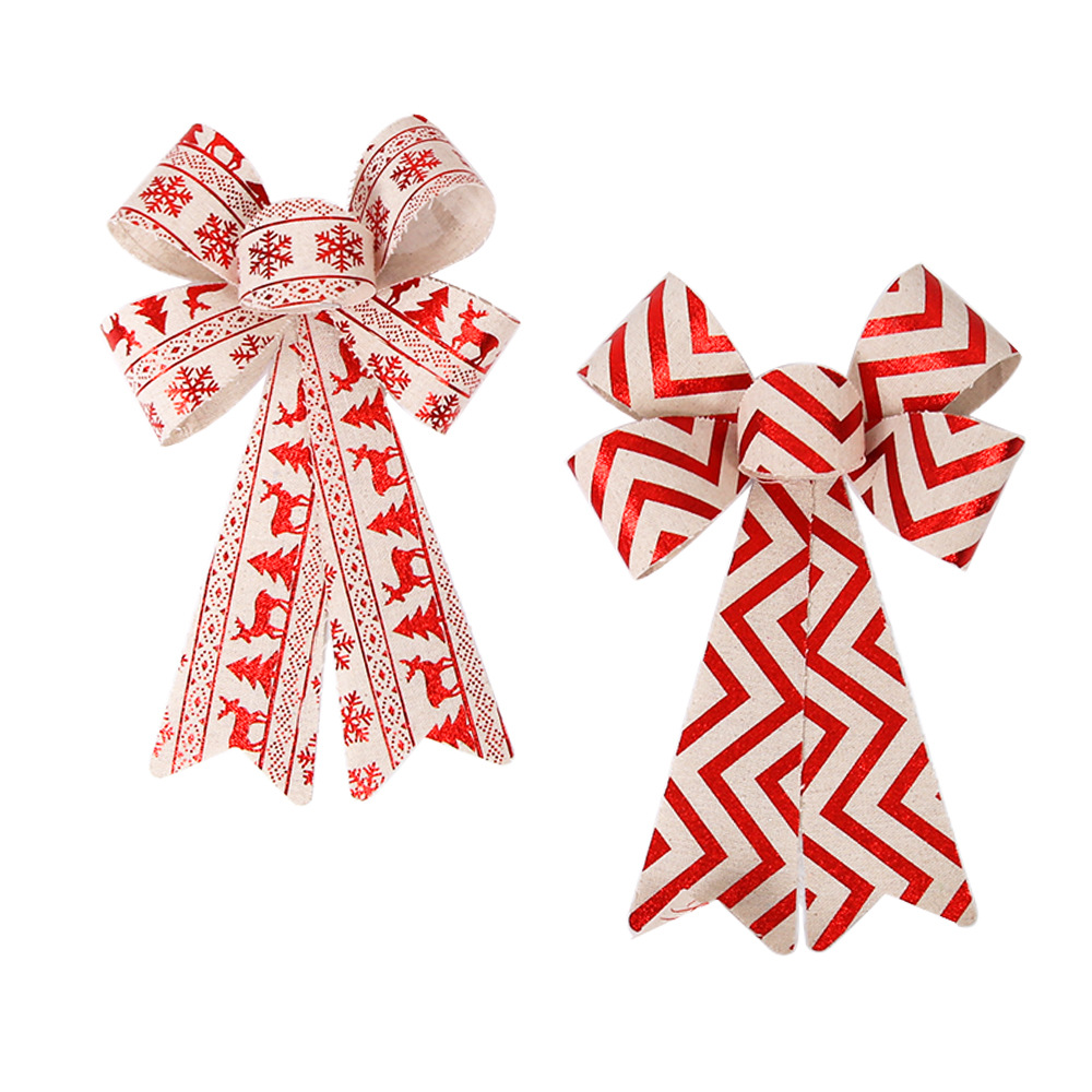 25cm grande Navidad arco adornos Navidad decorativo rayas Lino arco DIY accesorios colgante