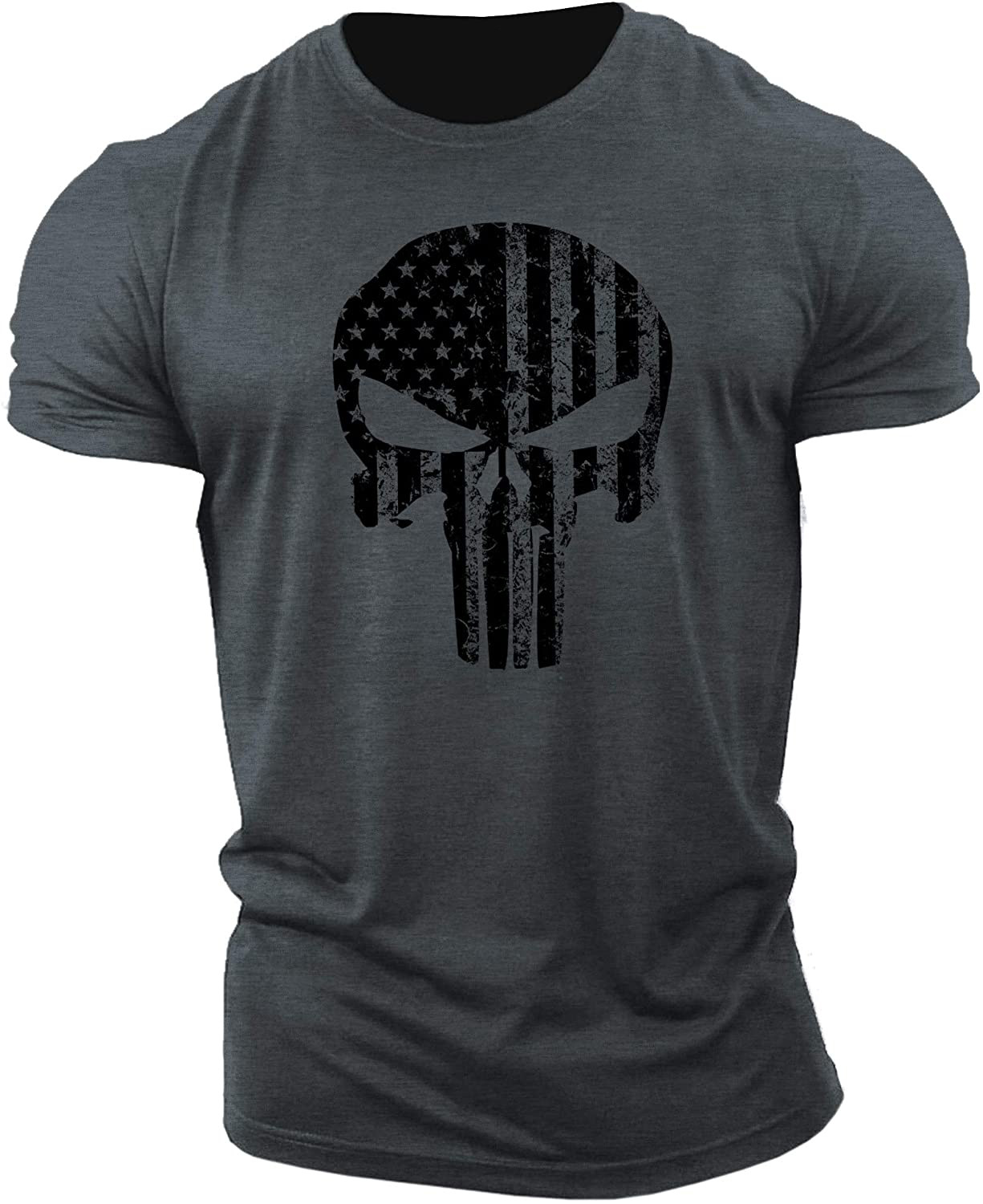Cross-border Amazon Wish cross-border eBay Men's skull fitness Camiseta de manga corta algodón GYM