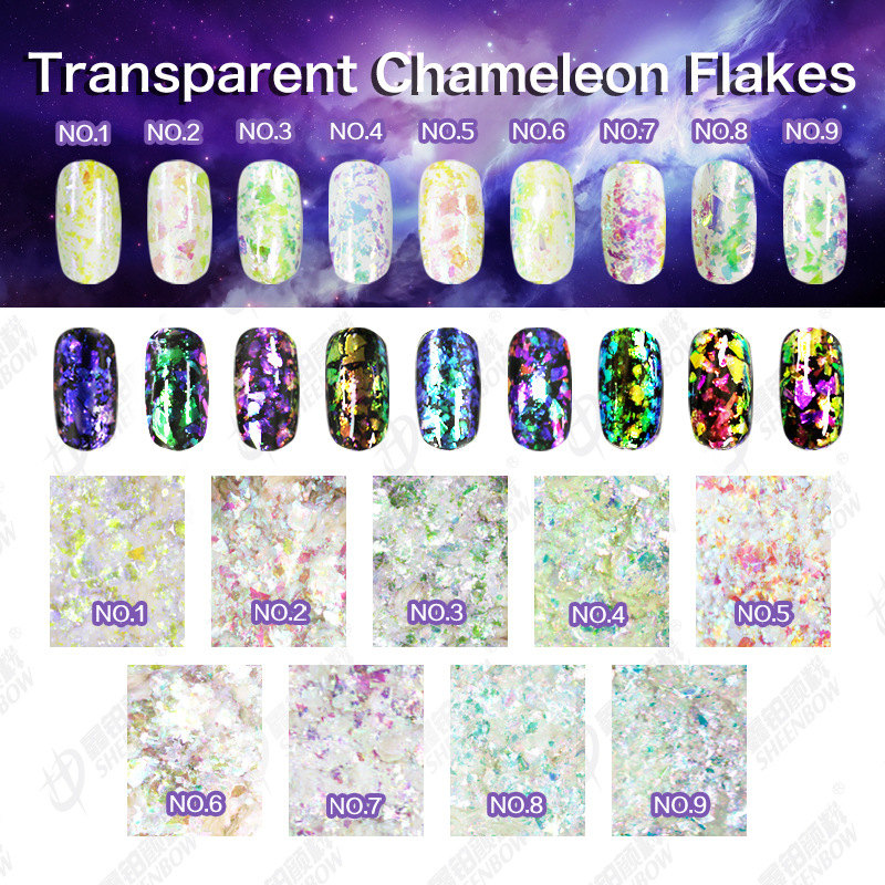 鑫铂透明闪钛云锦粉彩箔美甲星空星河变色龙轻薄偏光化妆品级粗片