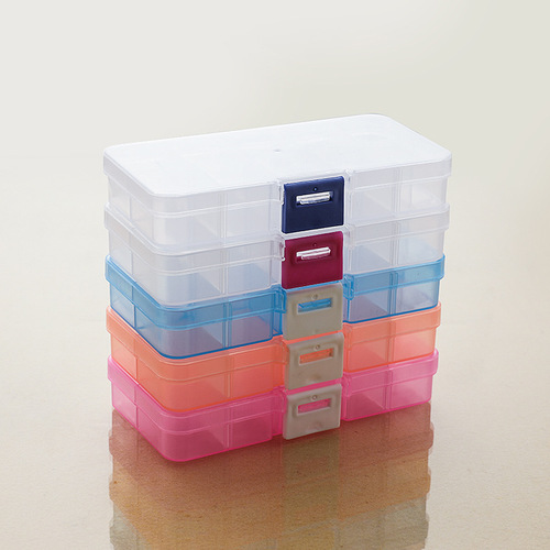 Small 10-compartment transparent plastic detachable earrings jewelry multi-compartment sorting and sorting component makeup storage box
