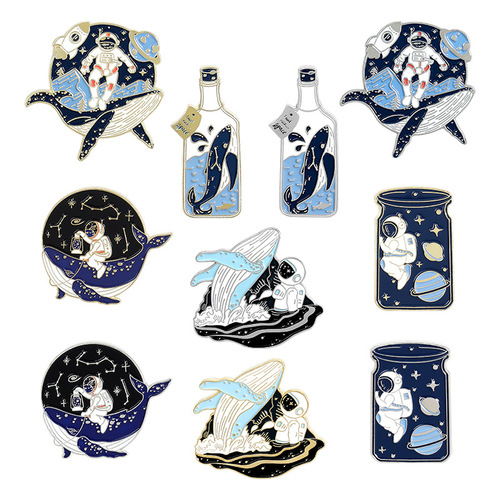 Foreign trade hot-selling cartoon brooch, personalized, exquisite, cool cover, whale astronaut series, drifting bottle shape brooch badge