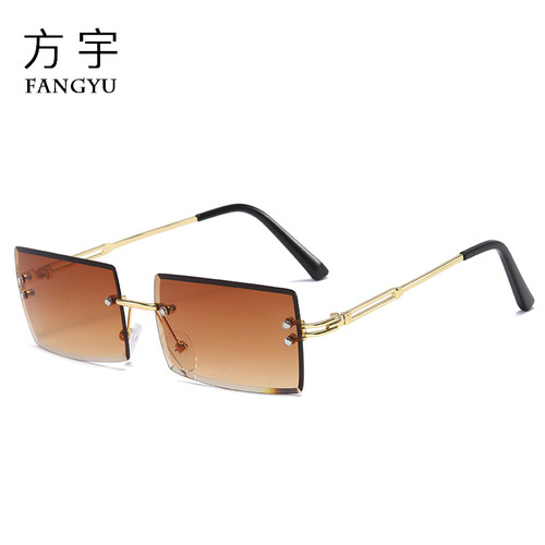 New square rimless sunglasses European and American summer fashion sunglasses hot wholesale metal retro trendy glasses