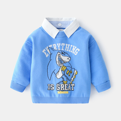  New Boys' Sweater Fake Two-piece Shirt Collar Children's Clothing Sweater Boys Pullover Sweater