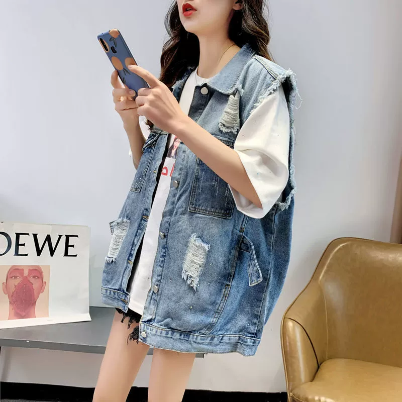 Весенне-Летний джинсовый жилет, Студенческая куртка 2023, Новый Свободный корейский Универсальный жилет, жилет, модный топ в Instagram