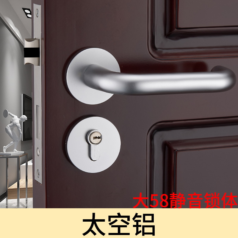 Espacio de estilo europeo Puerta de aluminio interior dormitorio puerta de madera puerta mecánica cerradura hardware cerradura simple puerta blanca de plata