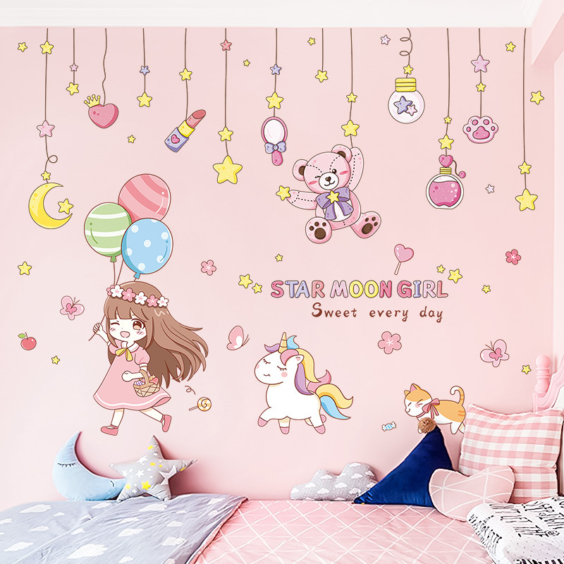 ins style cartoon wall stickers girl heart children's room decoration wall stickers girl wall stickers self-adhesive wholesale