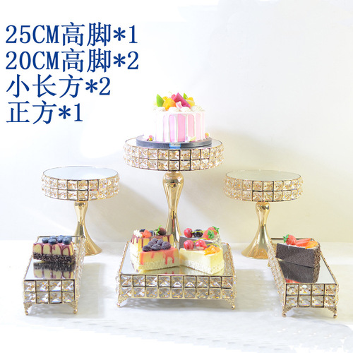 New small square crystal cake stand golden wedding cake table dessert snack display stand baking high bracket