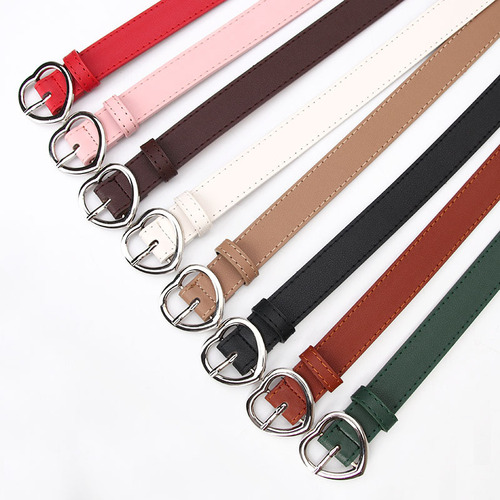 Women's belt, simple and versatile, jeans decorative belt, girls' clothing matching belt, heart-shaped alloy pin buckle, dropshipping