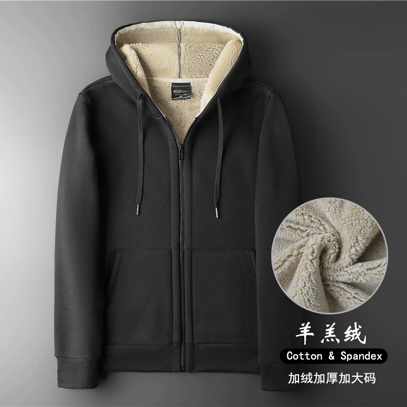 Трансграничный осенне-зимний Кардиган из овечьей шкуры, свитер больших размеров, мужской спортивный топ, утолщенный свитер с капюшоном на флисовой подкладке, модная куртка