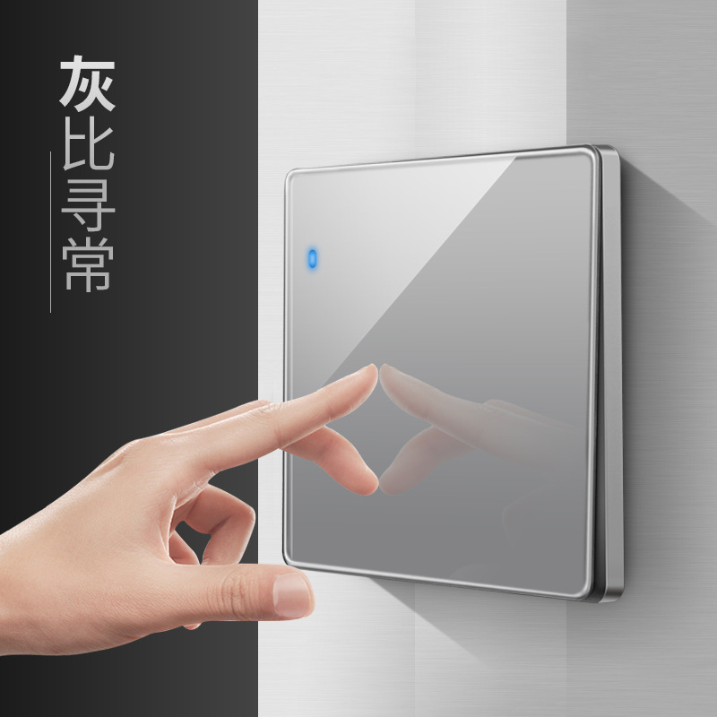 Lingsong interruptor de vidrio socket espejo negro 86 tipo panel de Interruptor táctil inteligente de cinco agujeros fábrica al por mayor
