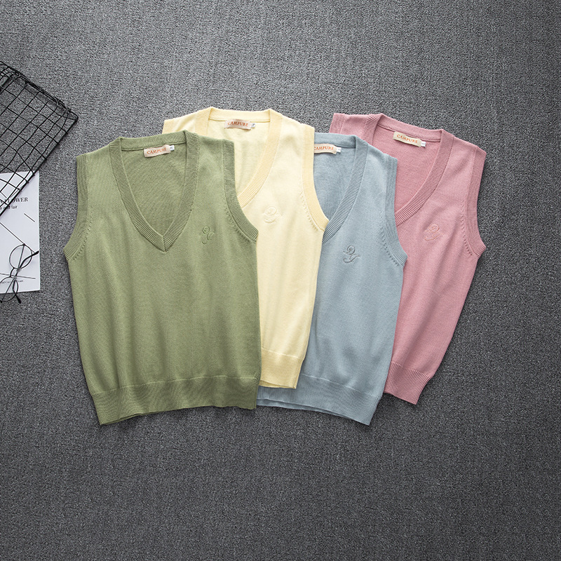 Campus College Sweater Sako & Wood Medium Solid Color Thin Japanese Student Pullover Knitted Vest Sweater