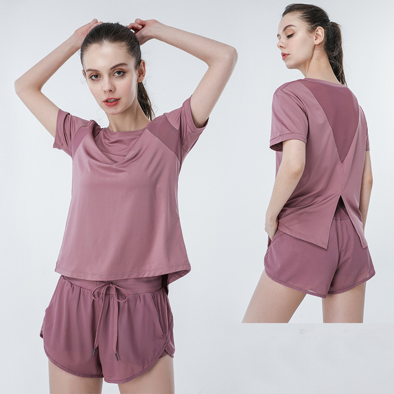 Mesh Breathable Sportswear Suit Women's Short-Sleeved Shorts Yoga Wear Southeast Asia Cross-Border Running Fitness Clothing Quick-Drying Clothing