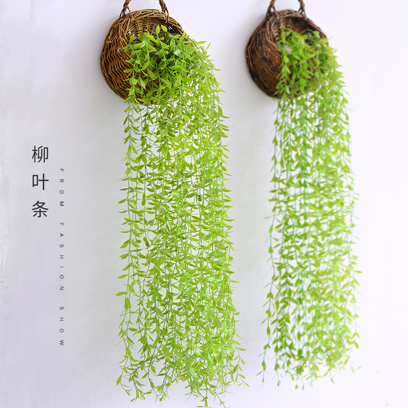 Artificial Wicker Rattan Plastic Rattan Wall Hanging Led Willow Leaf String Lights Flower Basket Decorative Materials Fake Green Plants