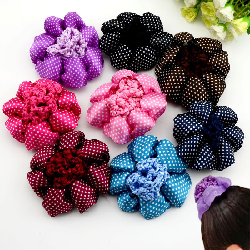 Polka dot flower handmade crocheted hair net pocket head flower updo hair accessories New dancing hair accessories all-match ball head