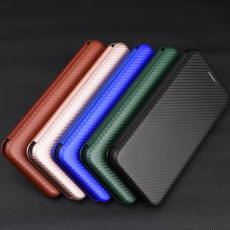 For iPhone16 Carbon Fiber Flip Leather Phone Case Apple 15 Business Card Samsung S20U Protective Case