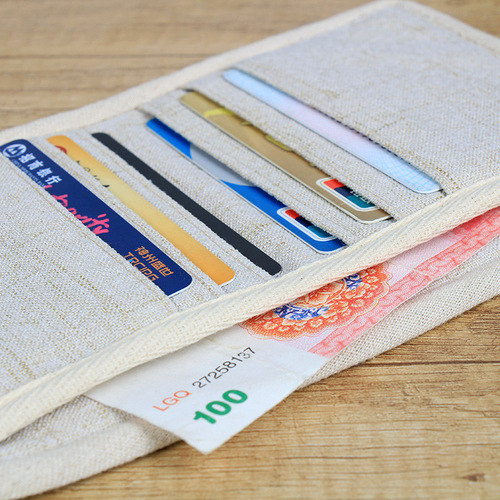 Cotton and linen literary and artistic small fresh wallet women's short Chinese ancient style Hanfu accessories handmade two-fold printed short wallet