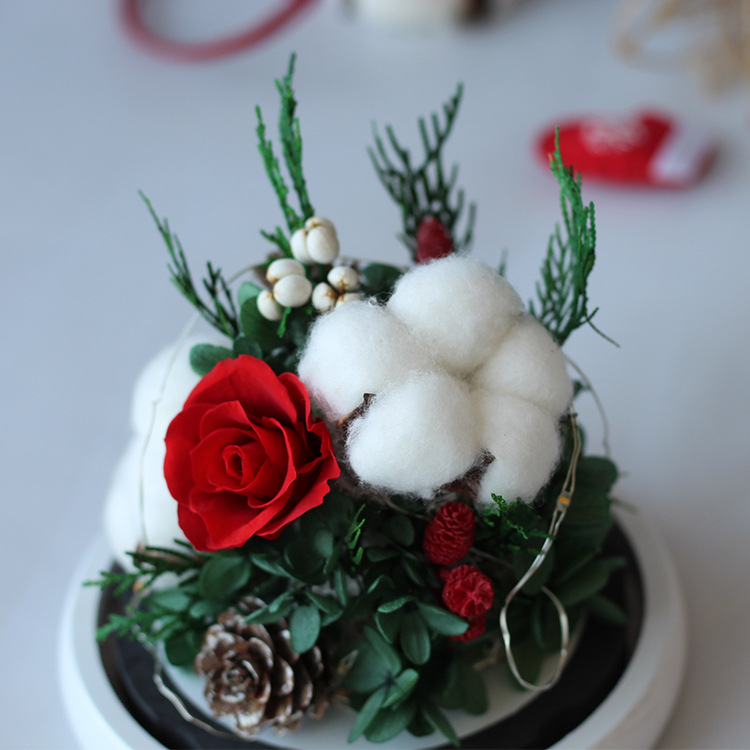 Regalo del Día de la Madre, rosa real en cristal con cubierta de algodón, regalo de cumpleaños para novia, flor eterna de Yunnan, flor eterna creativa.