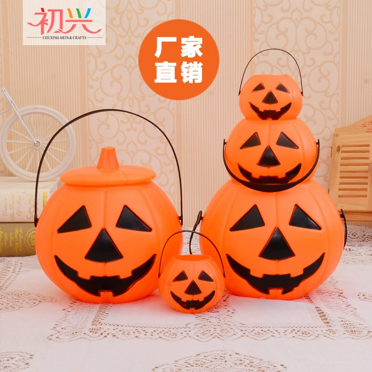Хэллоуин Тыквенный Фонарь с крышкой тыквенный бочонок фонарь детский портативный кувшин для конфет Детский Сад светящиеся украшения оптом