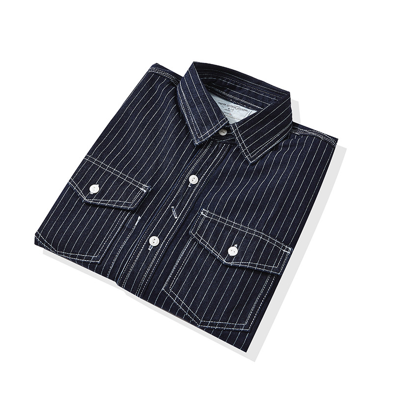 OKONKWO Indigo WESTERN SHIRTS camisa a rayas ameikaki Denim camisa de trabajo