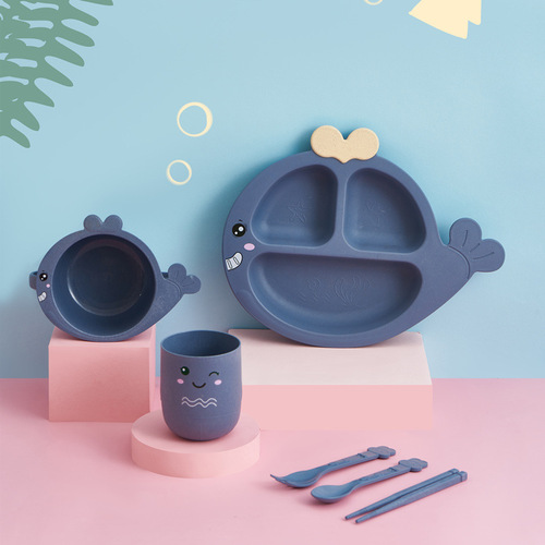 6-piece set of creative tableware for children, divided plates, bowls, cups, spoons, forks and chopsticks, kindergarten lunch plates in various styles