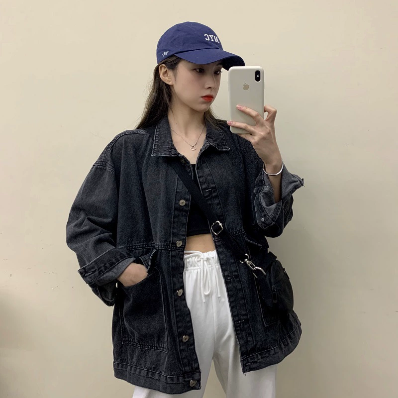 Denim Jacket Women Oversized (2024), Korean BF Style, Retro Long Sleeve