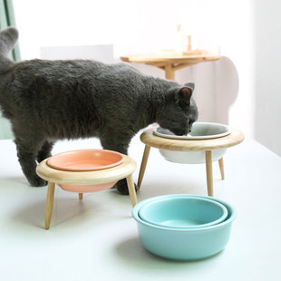 Ceramic cat bowl cat food bowl high-legged cat and dog food bowl anti-overturning food bowl drinking bowl protection cervical vertebra pet supplies