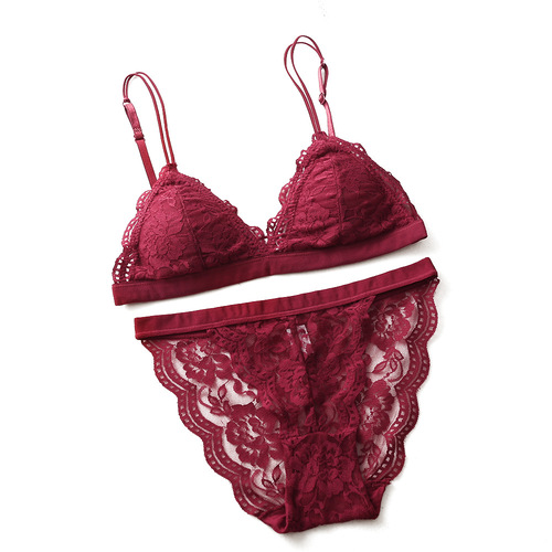 Underwear set for women with small breasts, sexy thin French lace wire-free bra, pure lust underwear set for women