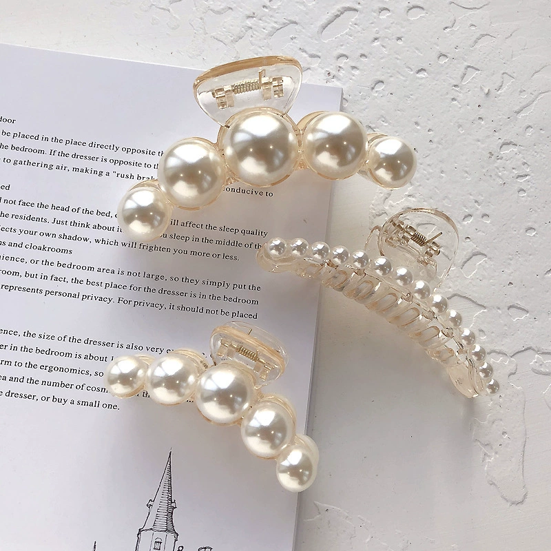 Заколка-краб (Crab Pin) с жемчужинами, шампанское акрил, размеры 5–11,5 см