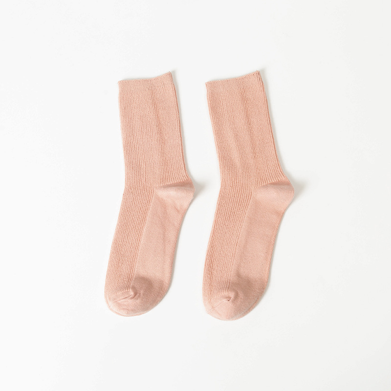 Calcetines de mujer otoño e invierno nuevo algodón casual rayas desodorante transpirable calcetines de media pantorrilla calcetines de color sólido doble aguja ins algodón calcetines de mujer