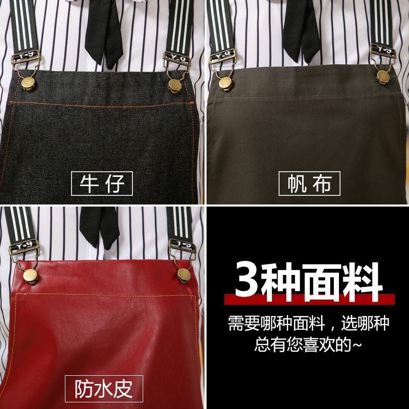 Comercio exterior pu cuero delantal lienzo logotipo personalizado hogar cocina lavado de coches acuático a prueba de aceite Denim delantal al por mayor personalizado