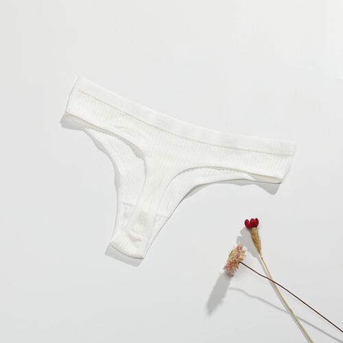 Women's Comfortable Abdominal Support T-Strap Underwear with Ribbed Fabric, Low-Waisted Breathable Pure Cotton Trousers