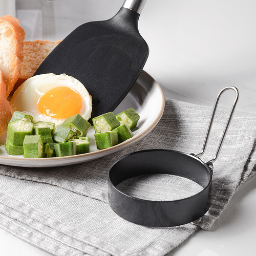 Cross-border hot selling thickened stainless steel round omelette set silicone handle omelette and patties non-stick mold