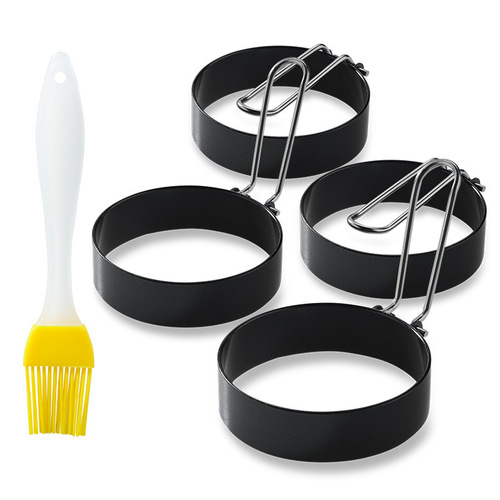 Cross-border hot selling thickened stainless steel round omelette set silicone handle omelette and patties non-stick mold