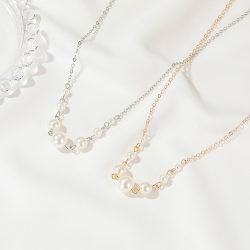 Korean style simple pearl necklace for trendy women ins Harajuku style 7 pearl clavicle chain short niche trendy jewelry