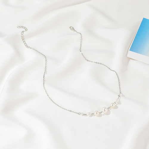 Korean style simple pearl necklace for trendy women ins Harajuku style 7 pearl clavicle chain short niche trendy jewelry